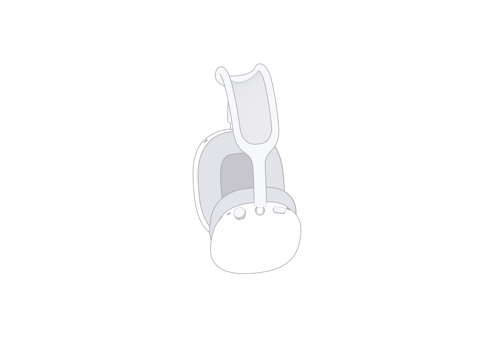 固定等轴测视角下旋转 36° 的 AirPods Max 2 线稿。