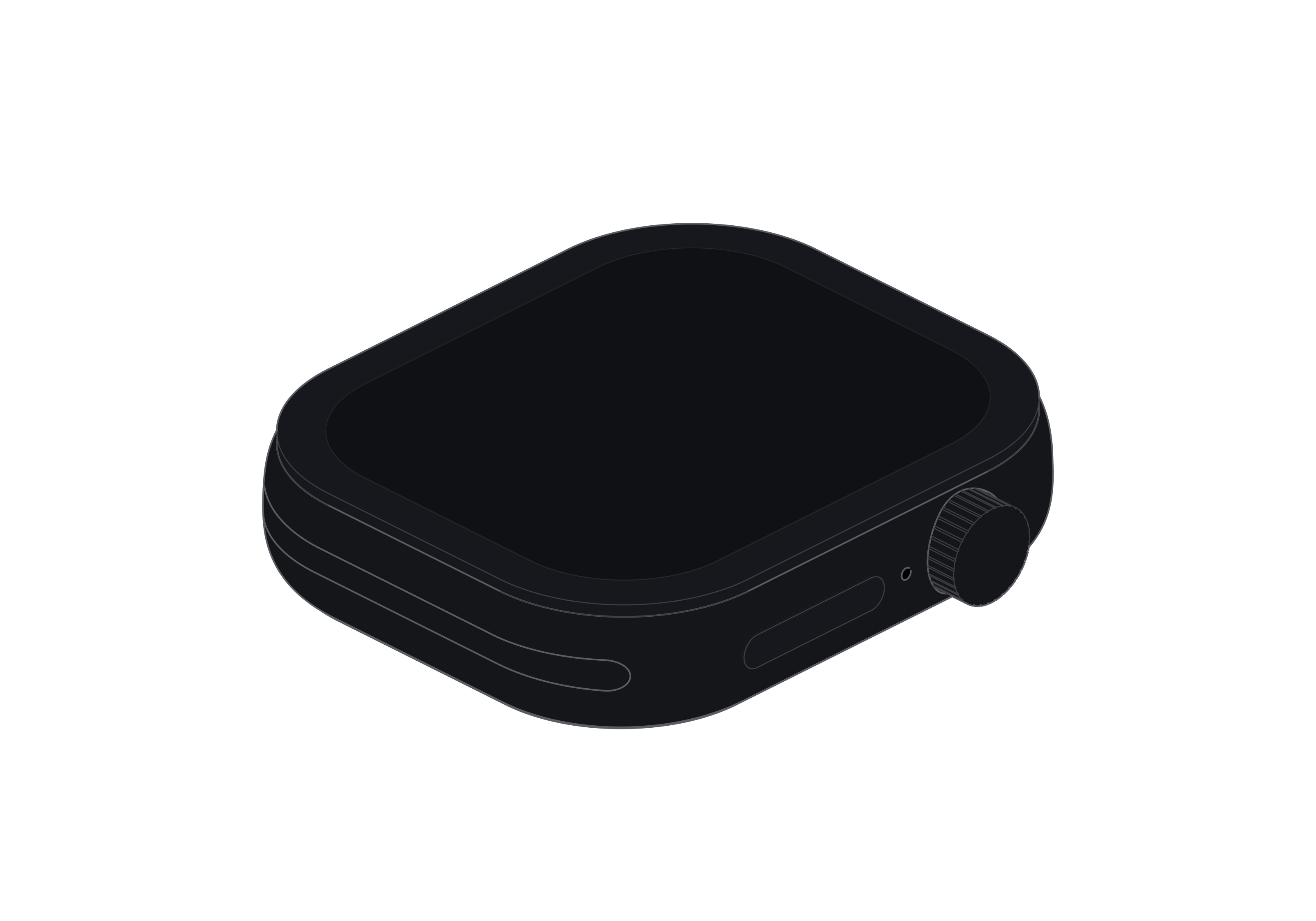 深色主题的 Apple Watch Series 12 概念插画，显示表身和控件