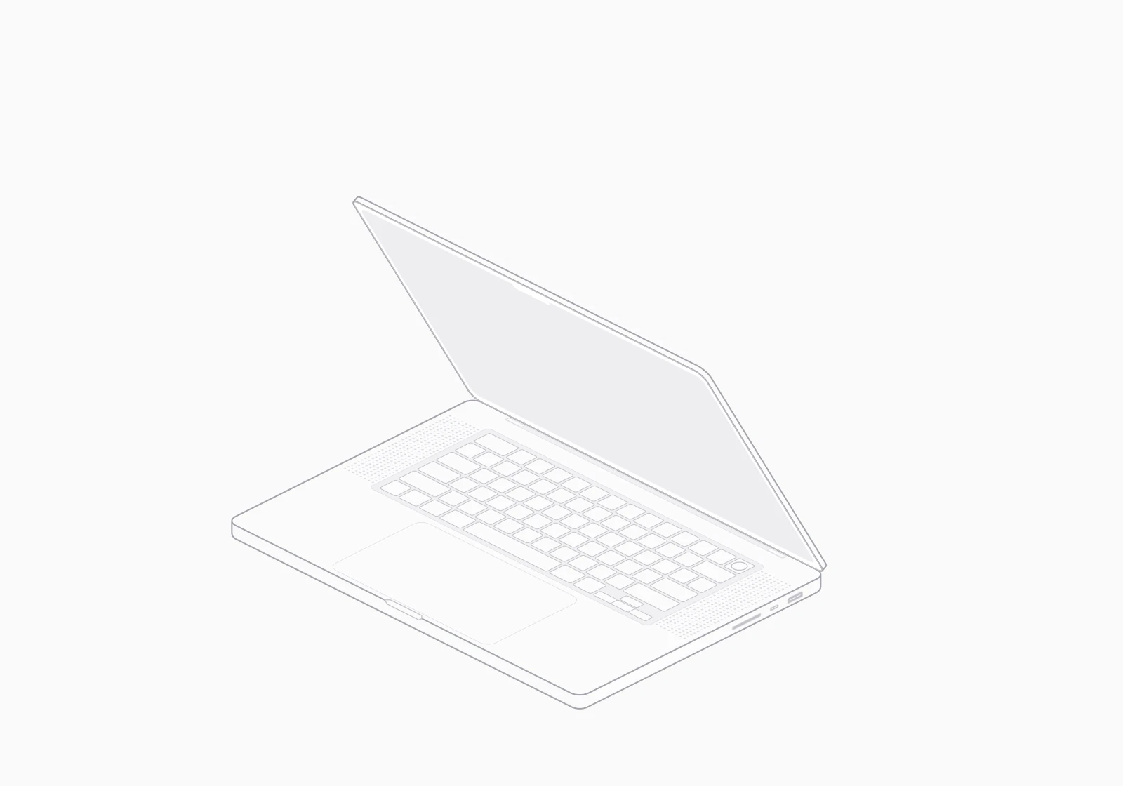 MacBook Pro outline partly open at 60 degrees, with a narrow gap between the screen and keyboard