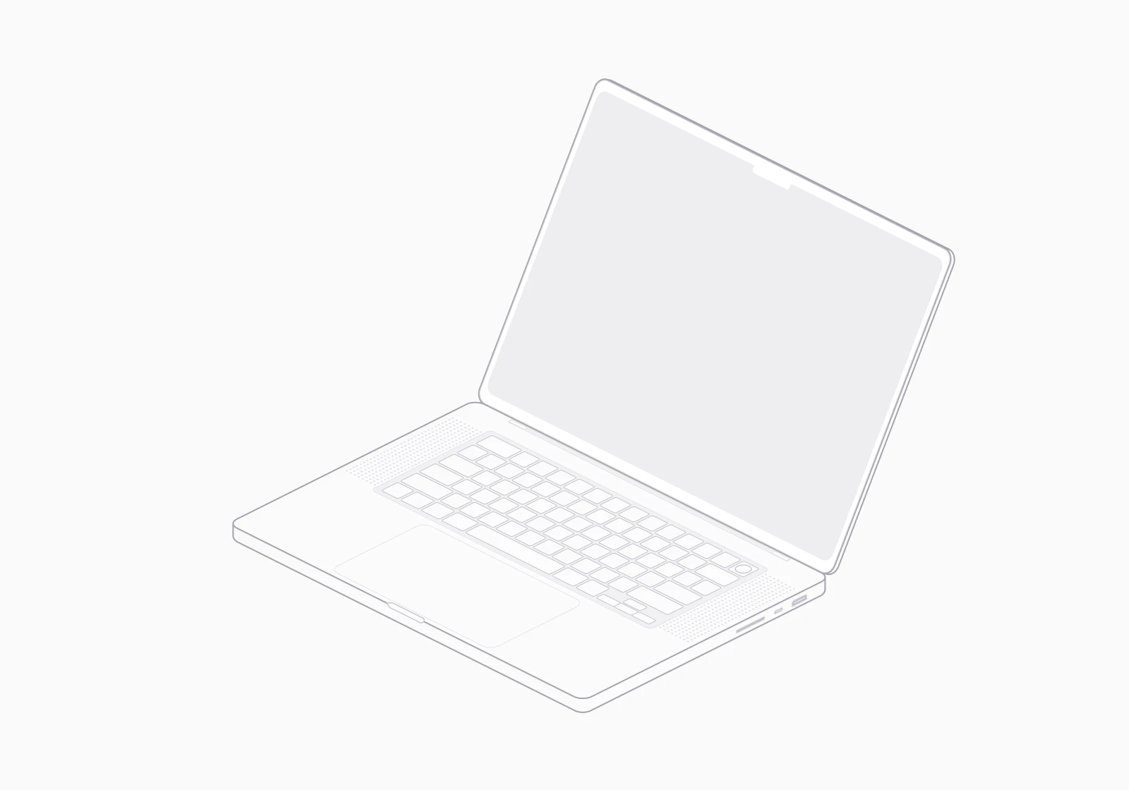 MacBook Pro line drawing with the lid tilted farther back at a 120-degree opening