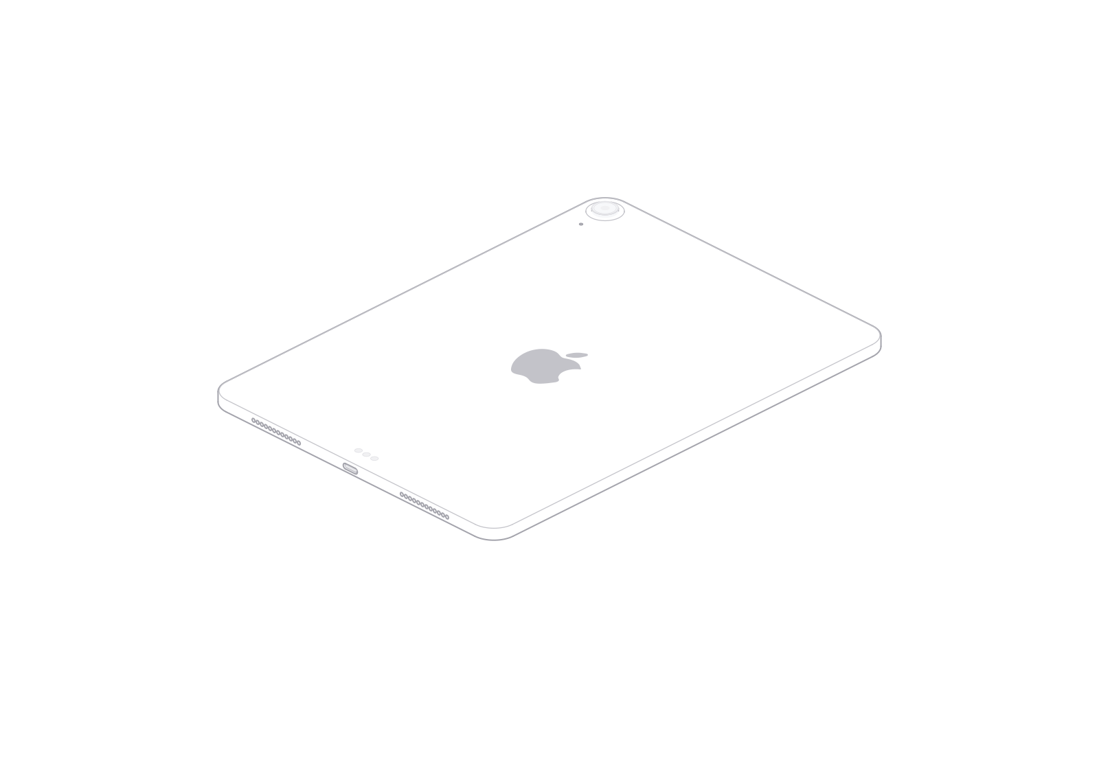 iPad Air 11-inch at a 180° turn in the fixed isometric view.