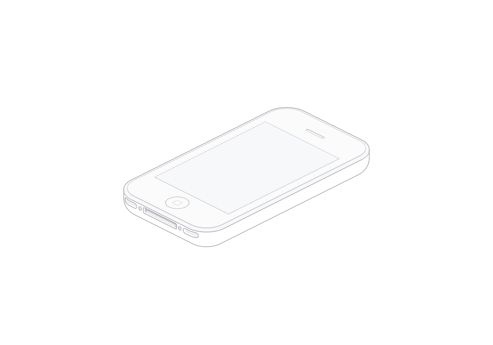 固定等轴测视角下 0° 旋转的iPhone 3GS线稿。