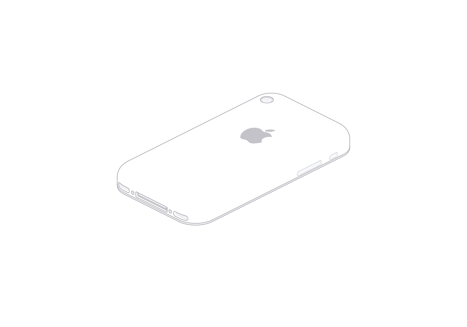 固定等轴测视角下 180° 旋转的iPhone 3GS线稿。