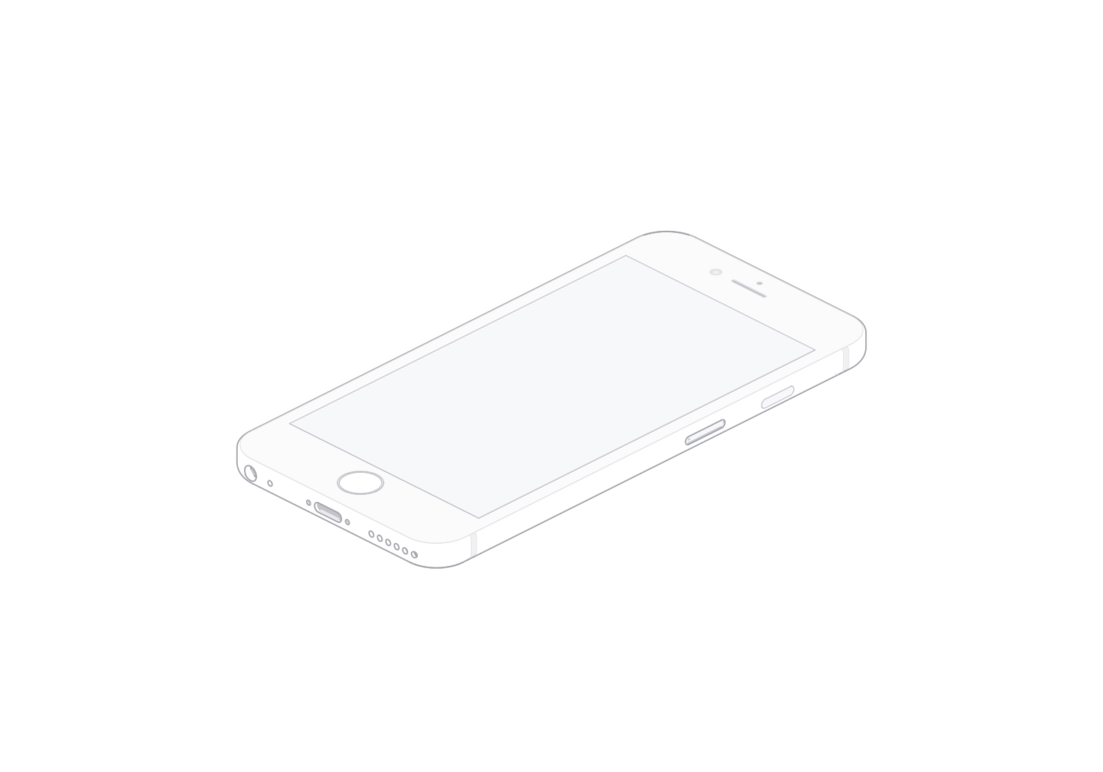 iPhone 6 line art at a 0° turn in the fixed isometric view.