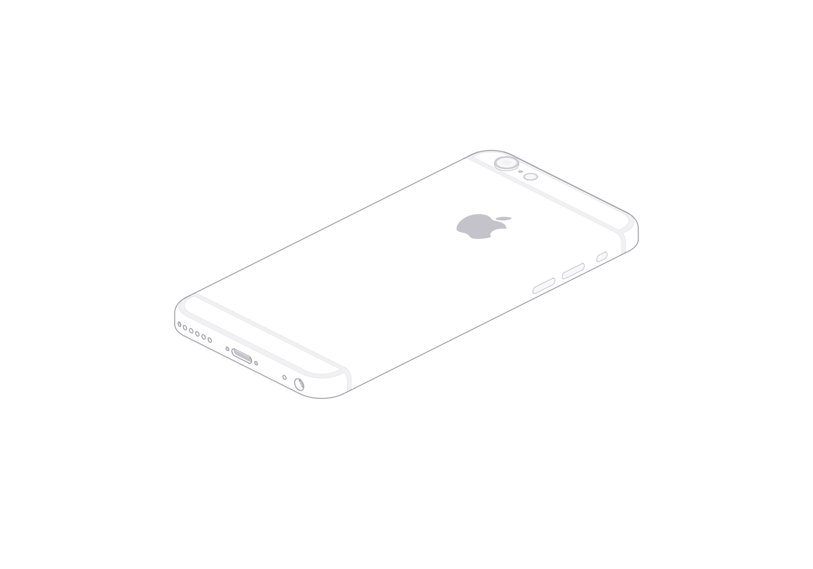 iPhone 6 line art at a 180° turn in the fixed isometric view.