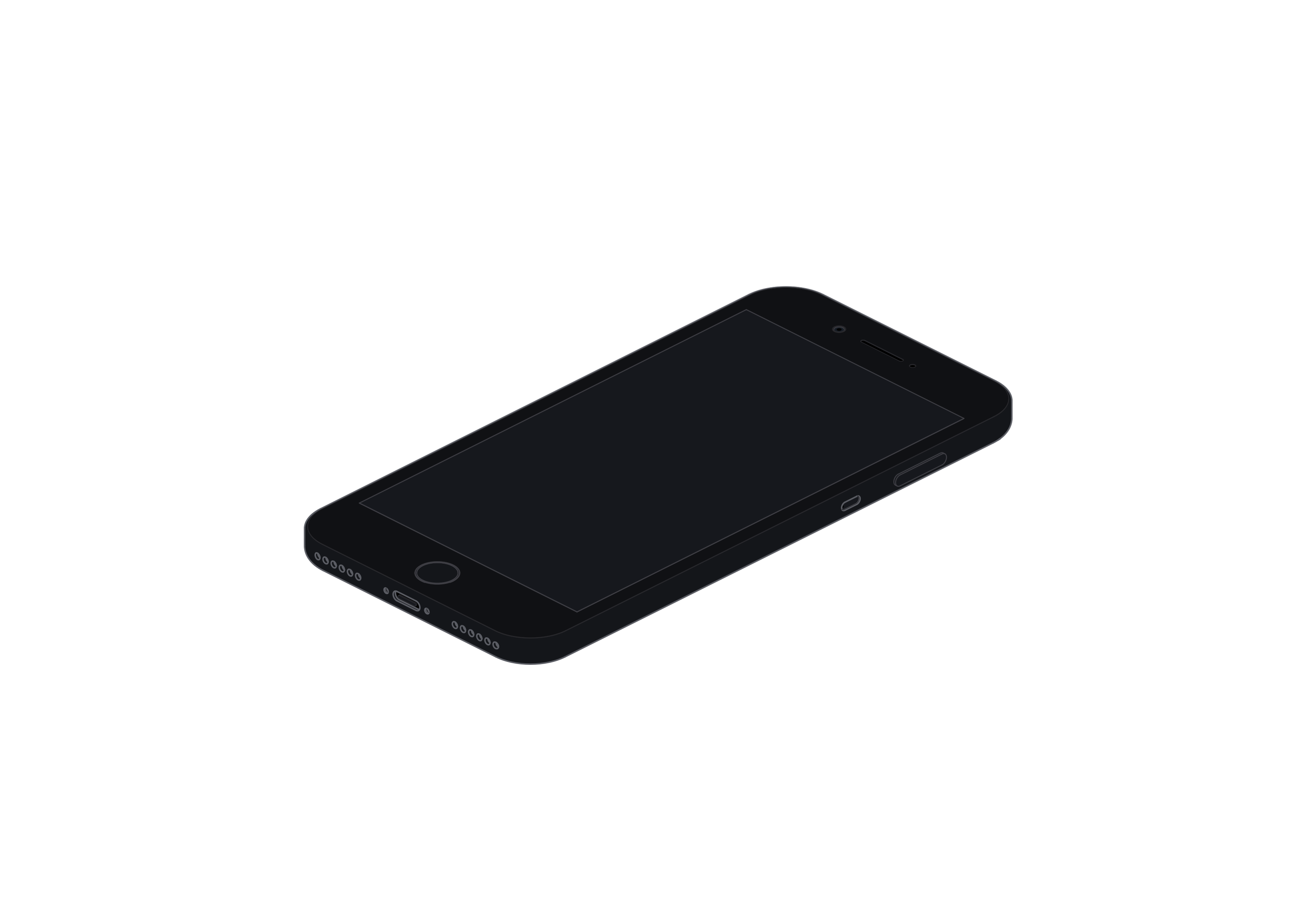 iPhone 7 Plus isometric line art showing the home button and rounded body in dark theme