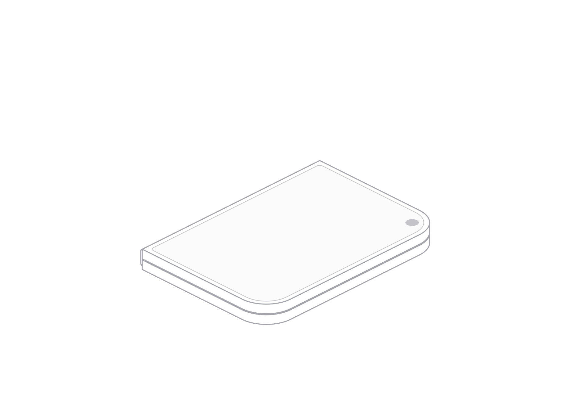Folded front of the iPhone Duo concept illustration, with two stacked panels, a vertical seam, and a circular cutout