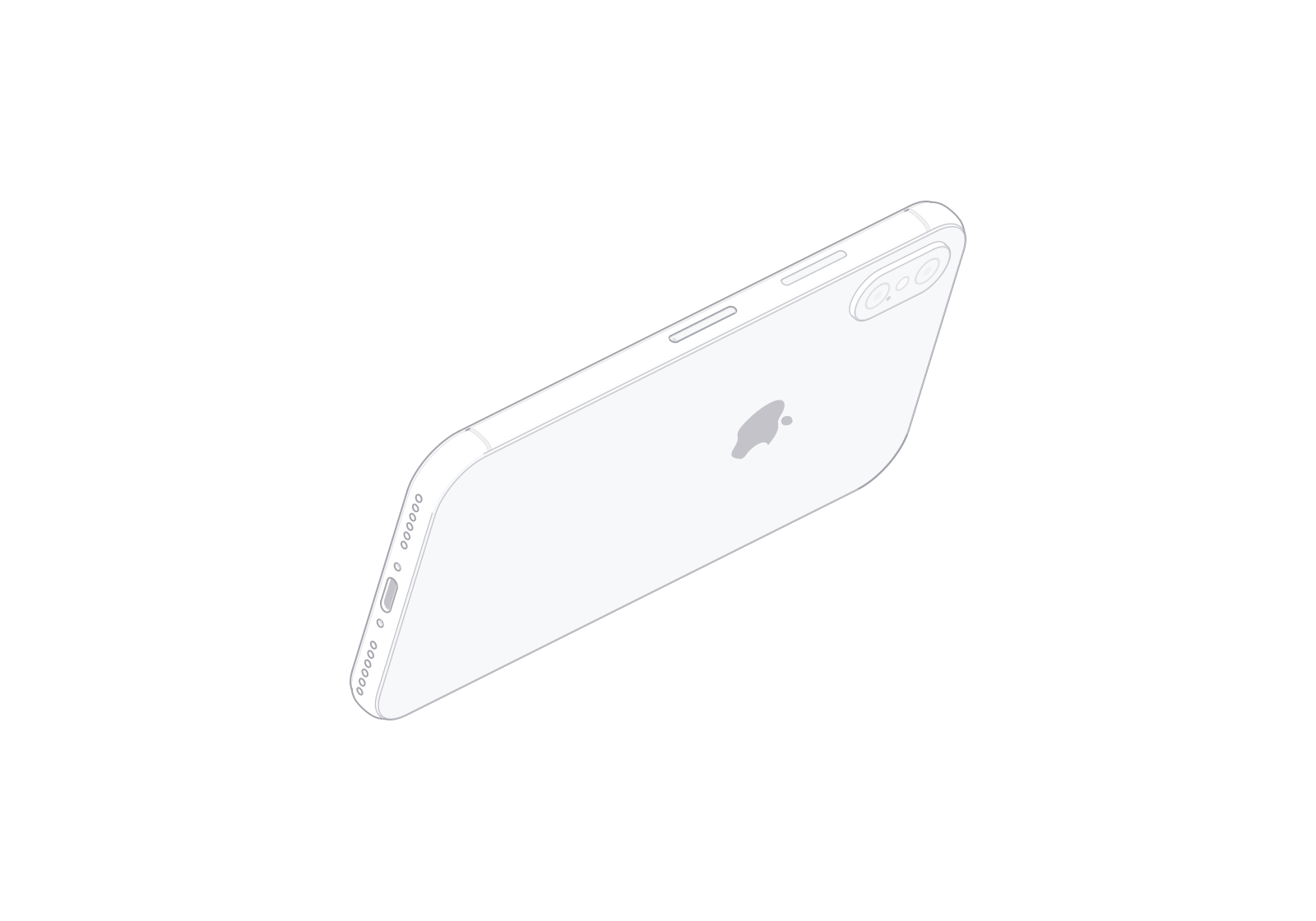 iPhone X line art at a 72° turn in the fixed isometric view.