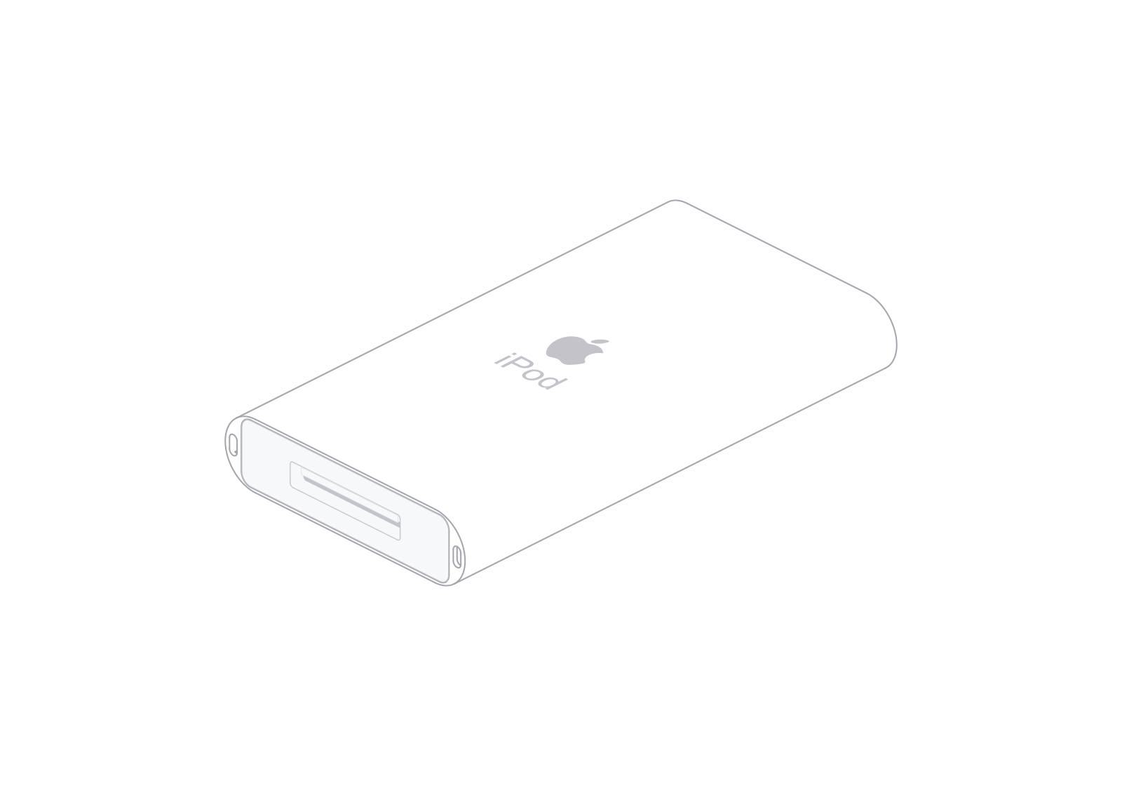 固定等轴测视角下 180° 旋转的 iPod mini 2004 线稿。