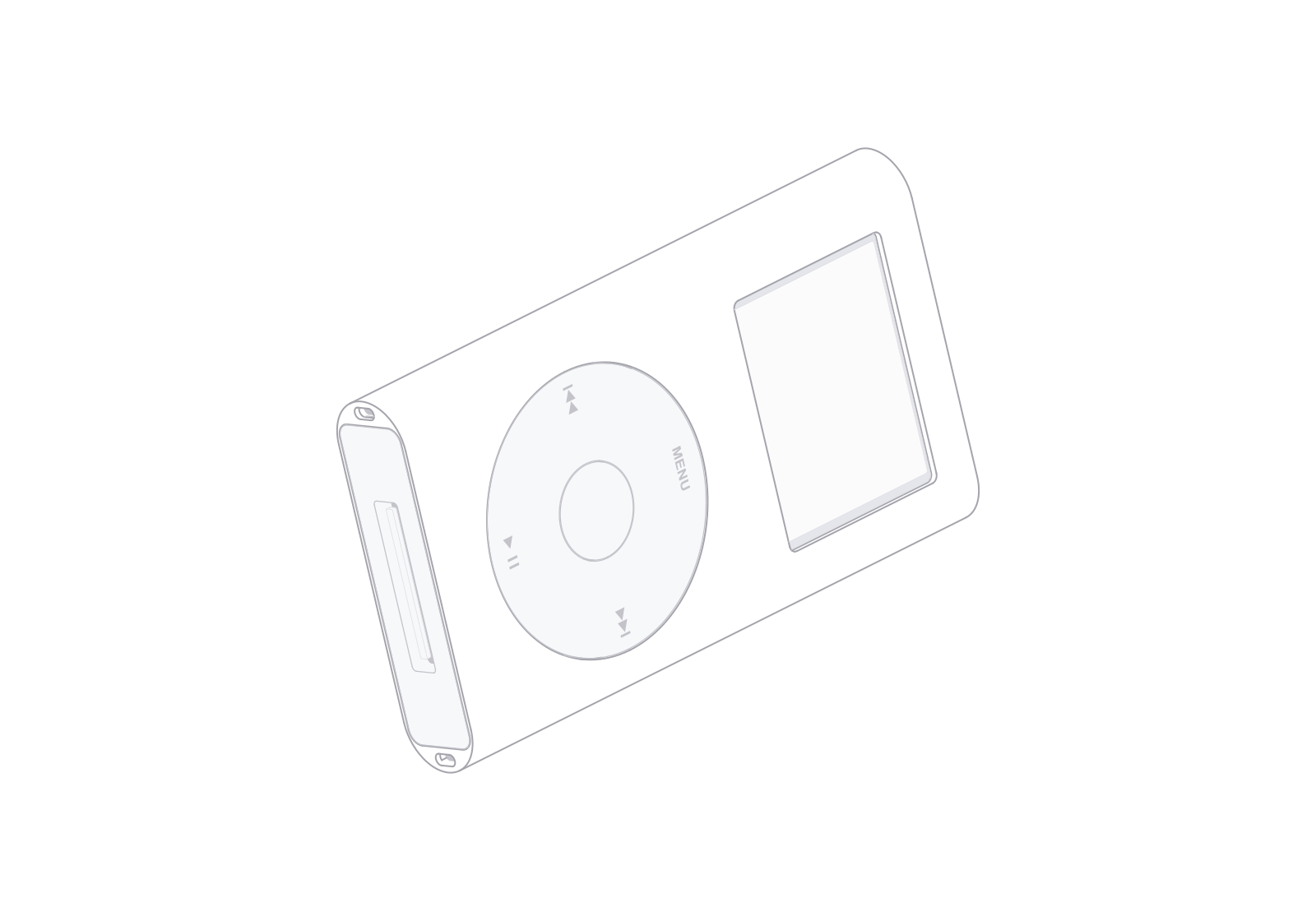 固定等轴测视角下 72° 旋转的 iPod mini 2004 线稿。