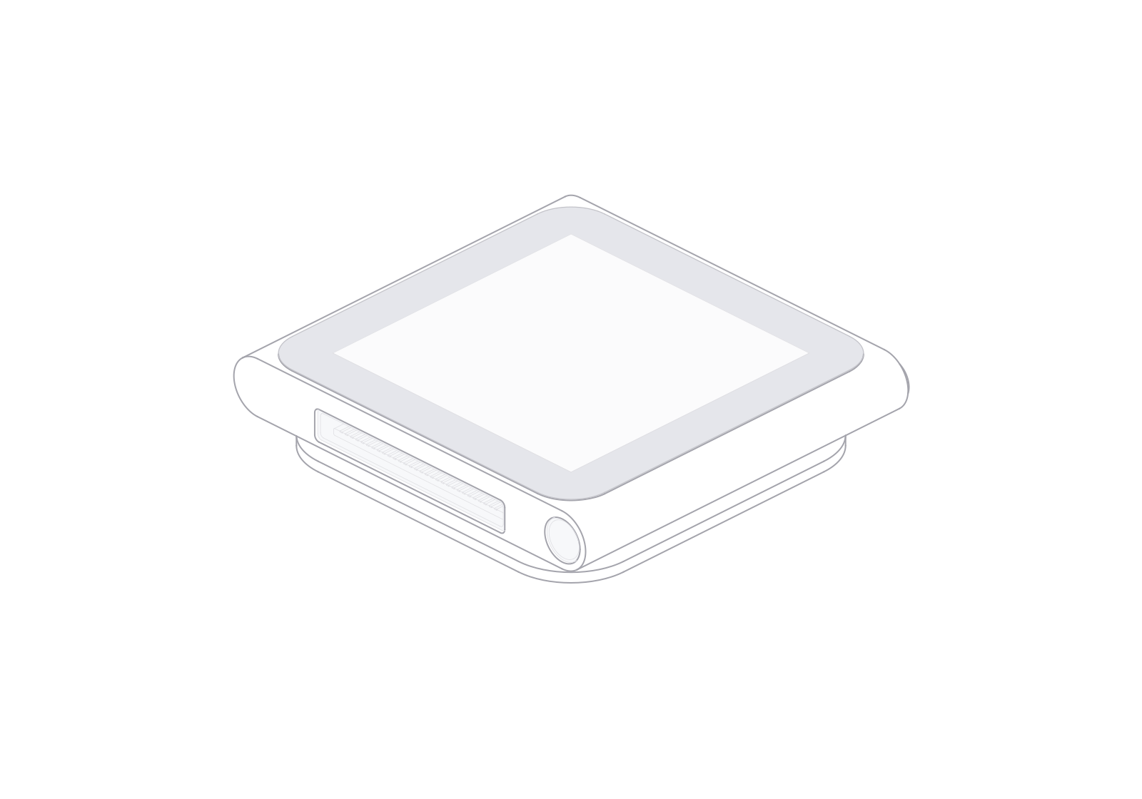 iPod nano 6 line art at a 0° turn in the fixed isometric view.