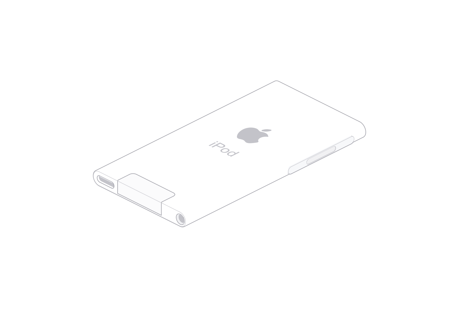 固定等轴测视角下 180° 旋转的 iPod nano 7 线稿。