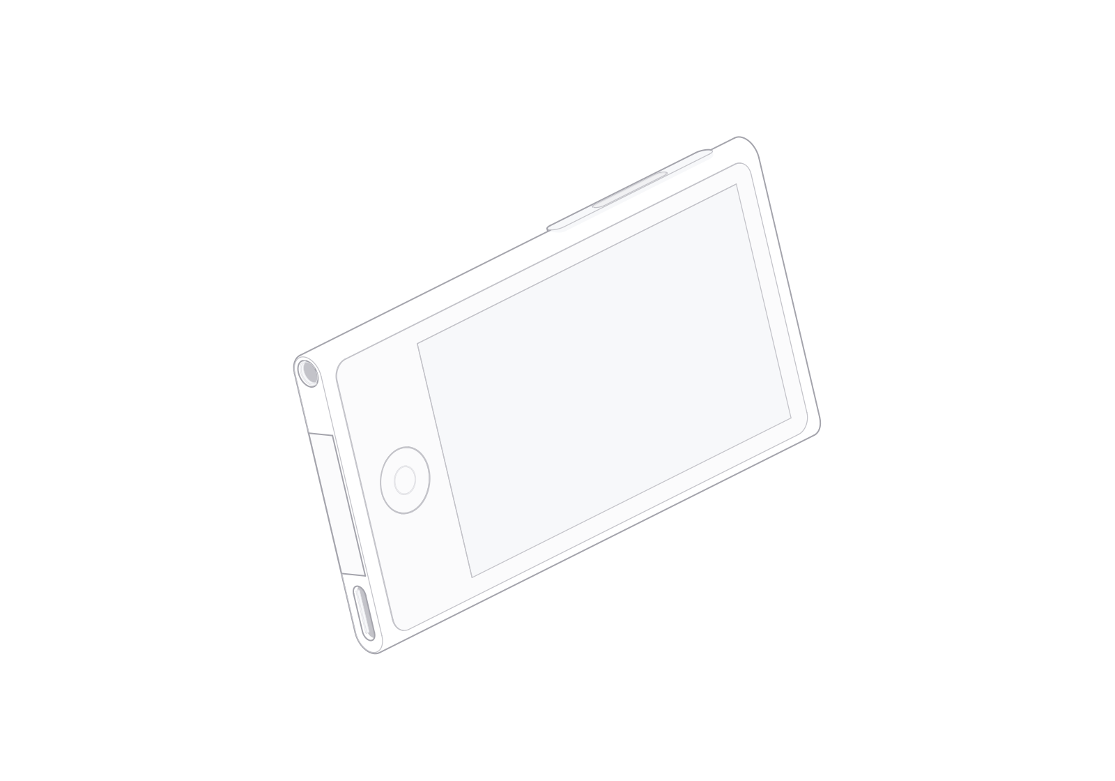 固定等轴测视角下 72° 旋转的 iPod nano 7 线稿。