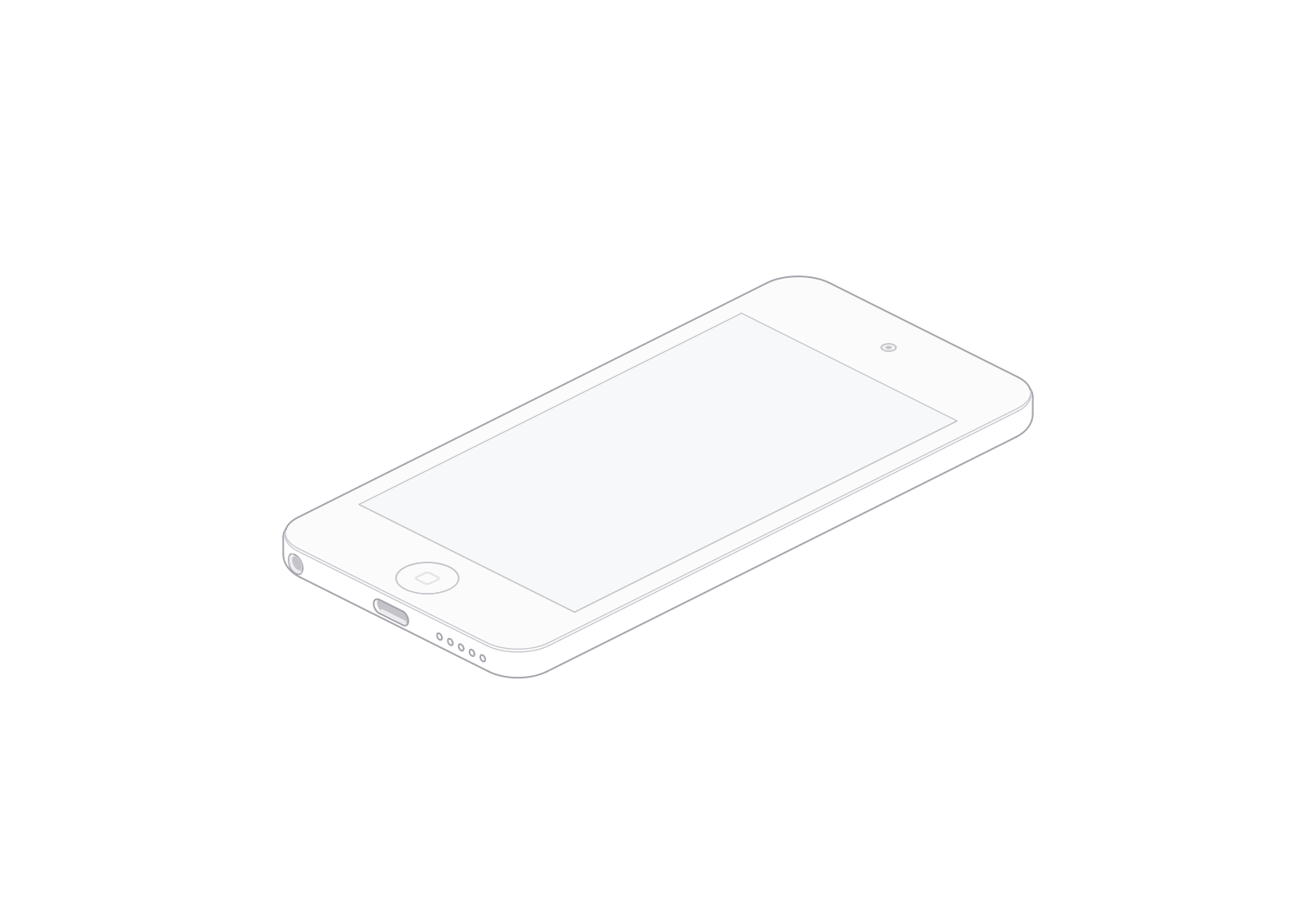 iPod touch 7 line art at a 0° turn in the fixed isometric view.
