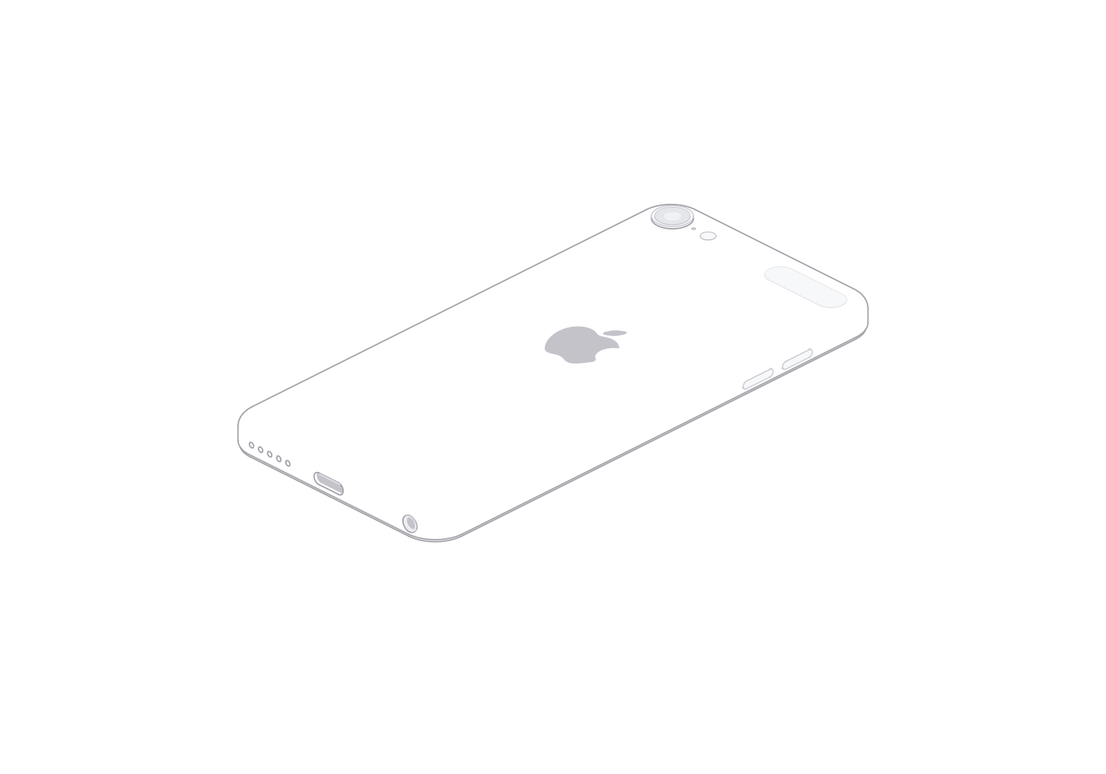 iPod touch 7 line art at a 180° turn in the fixed isometric view.