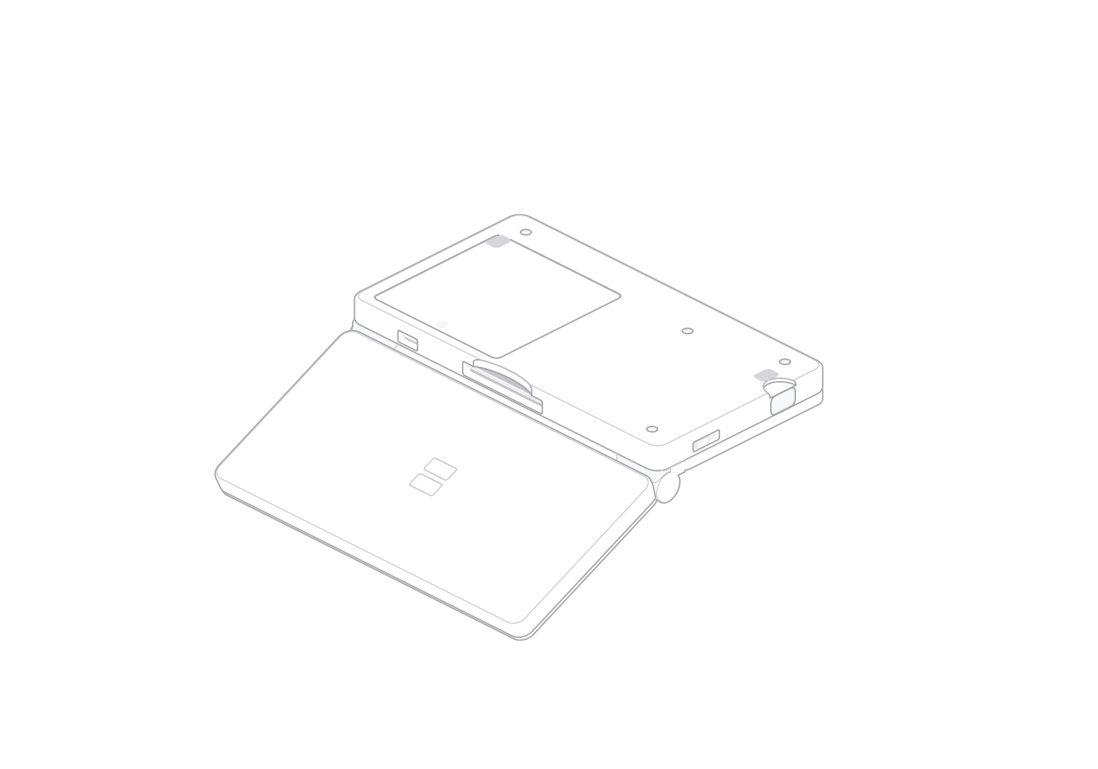 Nintendo DS Lite 打开状态的背面线稿。