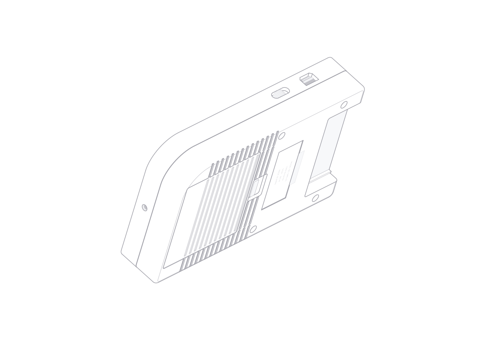 固定等轴测视角下旋转 72° 的 Nintendo Game Boy DMG-01 线稿。