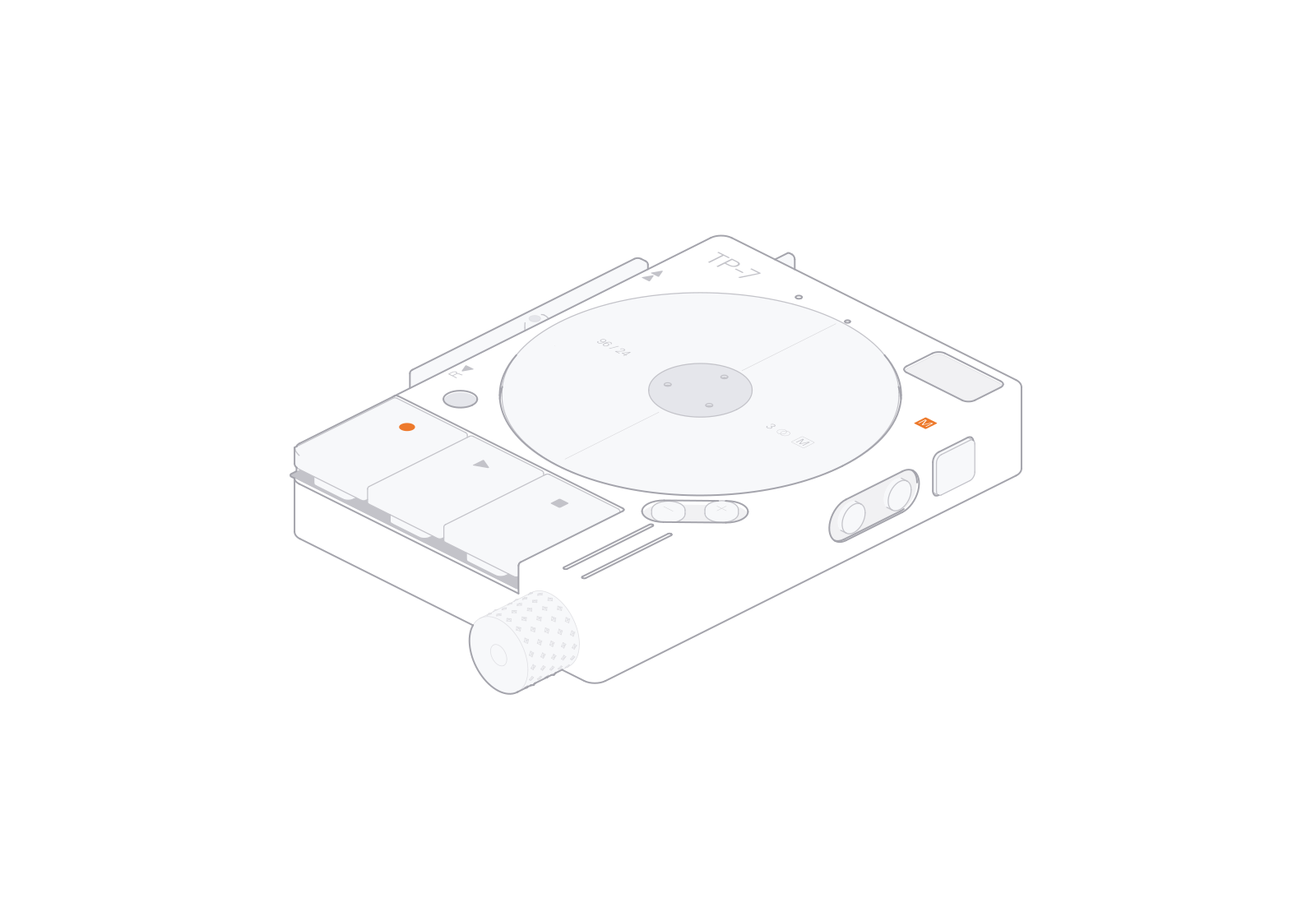 TP–7 line art at a 0° turn in the fixed isometric view.